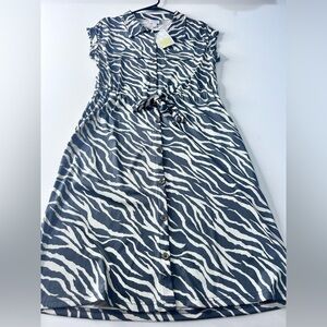 NWT LuLaRoe XXS Stacie Zebra Print Button-Front Tie Waist Dress - Black & White